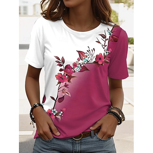  t-shirt femme décontracté imprimé manches courtes hauts réguliers quotidien noir rose bleu ciel bleu été