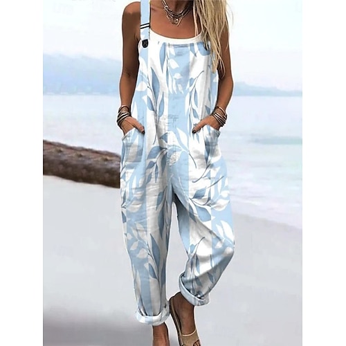  Femmes Combinaison Vacances ancien Occasionnel Longueur complète Taille haute Fleuri Graphique Cordon de serrage Non Elastique Vacances Rue Occasionnel Marine foncé Bleu Ciel Orange Vert Ét
