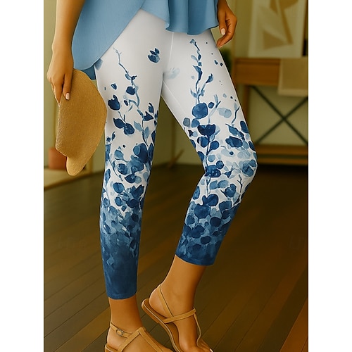  Women's Leggings Vacation Vintage Ethnic Style Ankle-Length High Waist Floral Graphic 3D Print Quick Dry Breathability Soft Stretchy Outdoor Home Causal Dark red Forest Green Black Blue Summer Spring