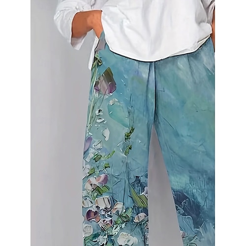  Dames Chinese Wijde broek Vakantie Vintage Etnische stijl Enkellengte Hoge taille Bloemig Grafisch Verloop Lapwerk Trekkoord Opdrukken Ademend Micro-elastisch Vakantie Straat Causaal Meerblauw