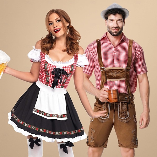Couple Oktoberfest Costume Lederhosen Blue German Beer Maid Mens - Foto 4