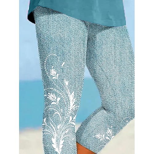  Women's Capri Pants Leggings Vacation Vintage Ethnic Style Calf-Length High Waist Floral Graphic Paisley Soft Comfortable Breathable Inelastic Casual Daily Holiday carmine Violet Robin's Egg Blue Jade