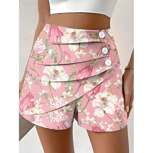  Dame kinesisk Shorts Elegant Ferie Årgang Kort Middels midje Blomstret Grafisk Feriereise Hjem Avslappet Rosa Blå Lilla Lysegrønn Sommer Vår Normal