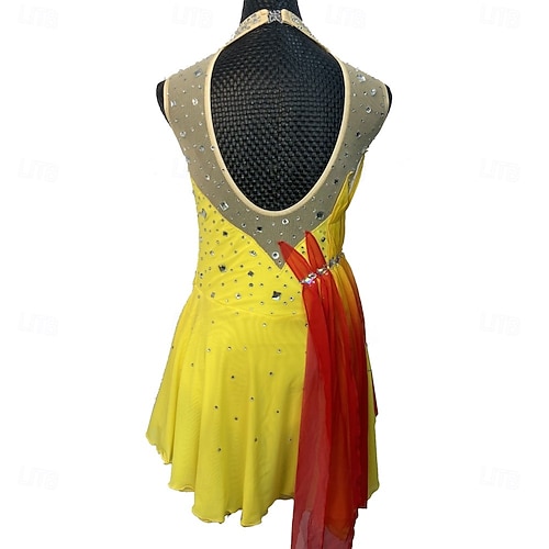 Figure Skating Dress Women's Girls' Ice Skating Dress Yellow Open Back  Spandex High Elasticity Training Competition Skating Wear Handmade Crystal  / Rhinestone Sleeveless Ice Skating Figure Skating 2026 - 159.99