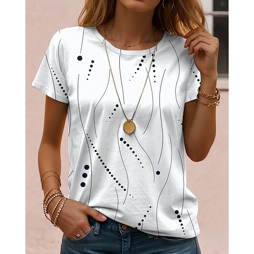  Pentru femei Tricou Grafic Geometric Dungi Epocă Stilat Clasic Manșon scurt Stil Nautic Topuri obișnuite Zilnic Imprimeu Negru Alb Bleumarin Albastru piscină Mov Vară Primăvară