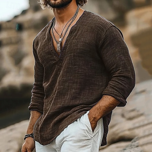 Men's Shirt Linen Shirt Popover Shirt Summer Shirt Beach Wear Line