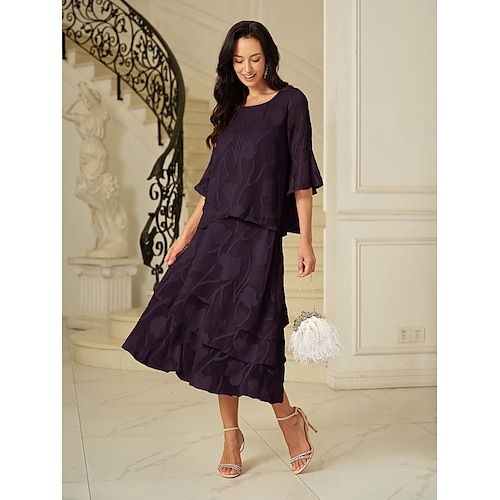  Damen Rock Elegant Midi Mittlere Taille Röcke Blumenmuster Geschichtet Unelastisch Party Lässig Aubergine Sommer Chiffon