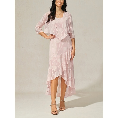  Femmes Robe maxi Robe à Volants Élégant Mariage robe demoiselle d honneur Soirée Fleuri Sans manches Col en U Rose Claire Été Printemps