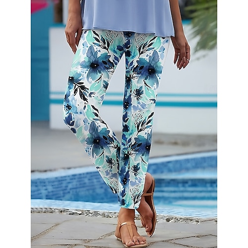  Dame Leggings Ferie Årgang Etnisk stil Ankel-lengde Høy Midje Blomstret Grafisk 3D-utskrift Hurtigtørkende Pusteevne Myk Elastisk utendørs Hjem Avslappet Hvit Gul Blå Sommer Vår Høst Slank Fasong