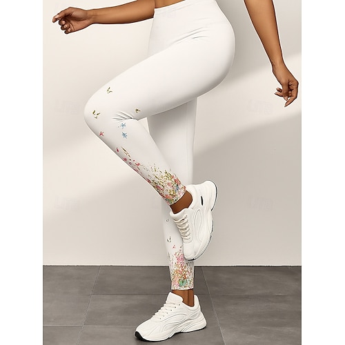  Dames Leggings Elegant Vakantie Modieus Volledige lengte Hoge taille Bloemig Grafisch 3D-afdrukken Sneldrogend Ademend Zacht Rekbaar Buiten Huis Causaal Zwart Wit Herfst Strak