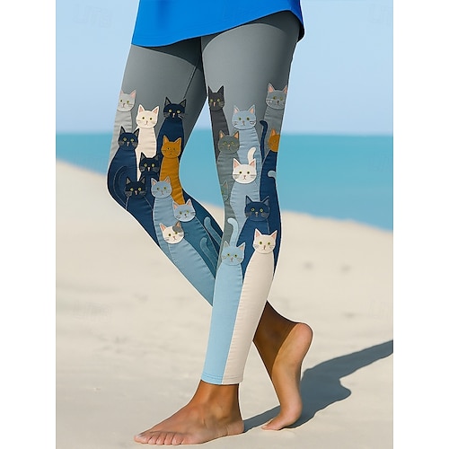  Mulheres Leggings Férias Vintage Estilo Étnico Longas Cintura Alta Gráfico Animal Impressão 3D Secagem Rápida Respirabilidade Macio Com Stretch Ao ar livre Casa Casual Preto Azul Cinzento Verão