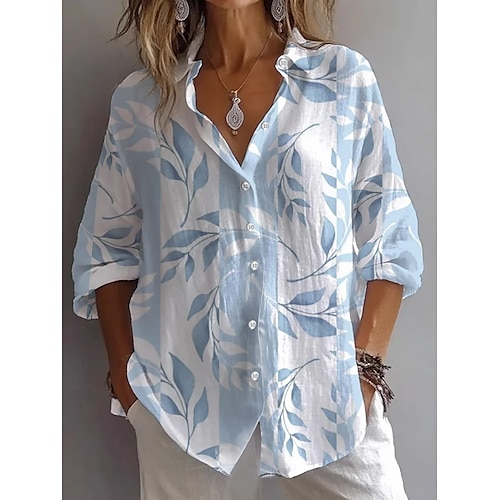  Women's Shirt Floral Graphic Daily Stylish Casual Long Sleeve Shirt Collar Regular Tops Daily Holiday Buttons Print Yellow Blue Purple Green Summer Spring
