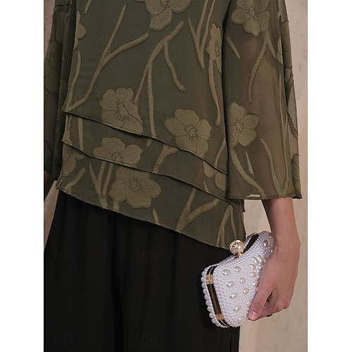  Damen Spitzenbluse Bluse Elegante Oberteile Chiffon Tops Einfarbig Blumen Elegant Stilvoll Lässig Halbarm Flattrige Ärmel U-Boot-Ausschnitt Normale Oberteile Hochzeitsgast Arbeit Täglich