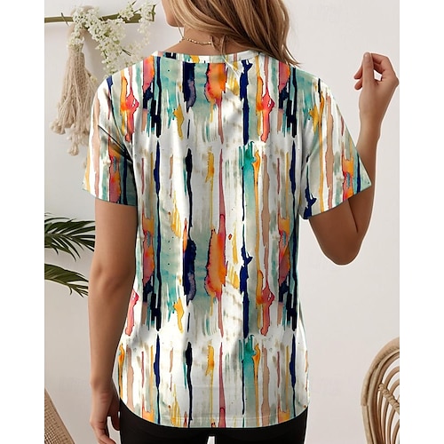  Pentru femei Tricou Grafic Geometric Dungi Epocă Stilat Clasic Manșon scurt Stil Nautic Topuri obișnuite Zilnic Imprimeu Negru Alb Bleumarin Albastru piscină Mov Vară Primăvară