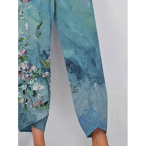  Dames Chinese Wijde broek Vakantie Vintage Etnische stijl Enkellengte Hoge taille Bloemig Grafisch Verloop Lapwerk Trekkoord Opdrukken Ademend Micro-elastisch Vakantie Straat Causaal Meerblauw