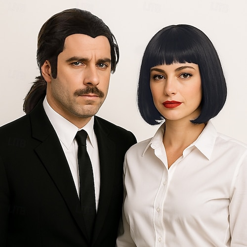  90's Pulp Film Cosplay Wig Mia Wallace Short Black Adult Wig Carnival Wig