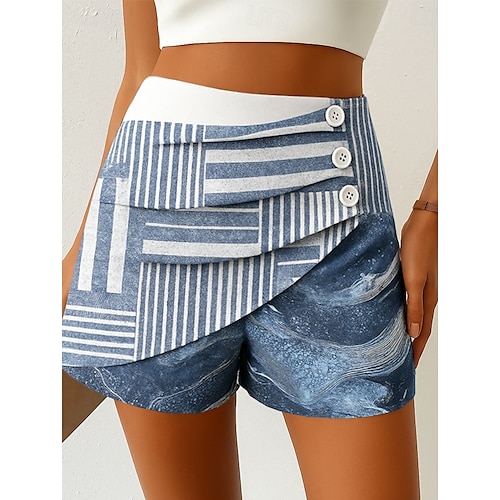  Pentru femei chinez Pantaloni Scurți Elegant Vacanță Epocă Scurt Talie Înaltă Grafic Dungi Abstract Multistratificat Micro-elastic În aer liber Stradă Zilnic Negru Albastru piscină Roșu Vară Primăvară