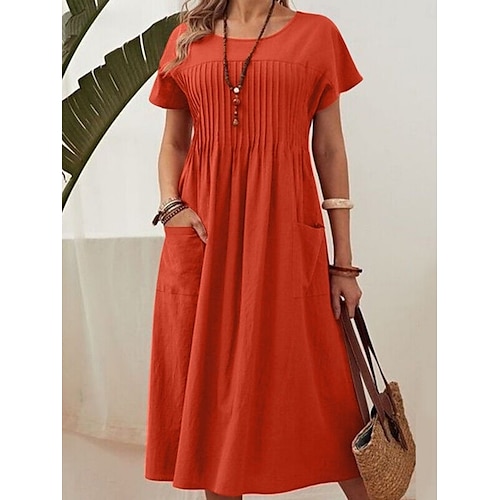  Pentru femei Rochii Midi Rochie A line Rochie de vară Casual Zilnic Fit regulat Simplu Manșon scurt Stil Nautic Roșu-aprins Bleumarin Verde Militar Vară