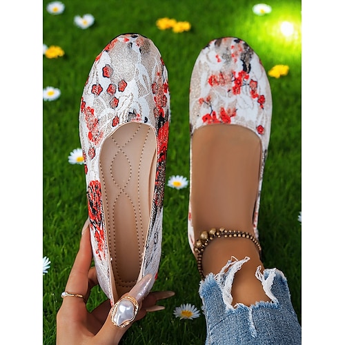 Ballerines fleuries pour femmes – chaussures légères et décontractées à bout rond pour dames, idéales pour les promenades au parc, les pique-niques printaniers et le confort quotidien