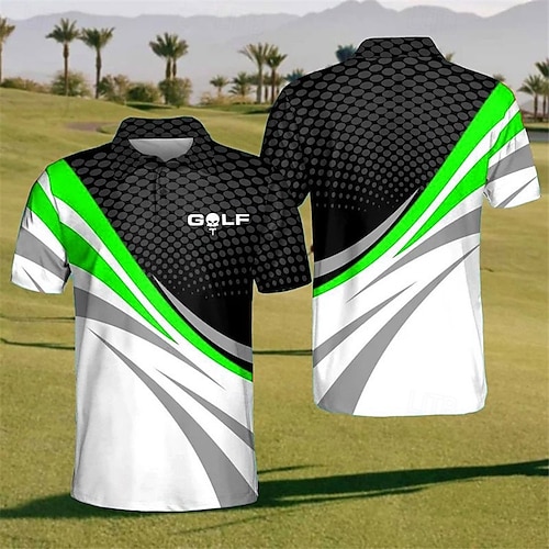  Men's Striped Sports Polo Shirts Golf Shirt Short Sleeve Polo Shirts Collared Shirts Casual Sportswear Vacation Wear Buttons 3D Print Black Yellow Red