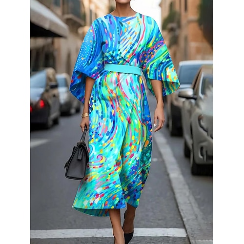 Pentru femei Rochii Midi Rochie teacă Casual Rochii Semi Formale Birou Zilnic Fit regulat Grafic Geometric Manșon Jumate Stil Nautic Galben Albastru piscină Portocaliu Albastru Închis Vară Primăvară