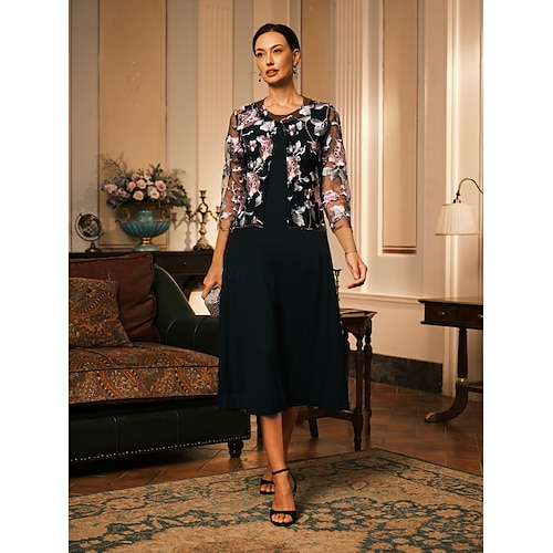  Femmes Blazer Léger Dentelle Broderie Élégant Fleuri Formel Court Col Rond Coupe Ample Manche 3/4 Vêtements d'extérieur Noir Été Printemps