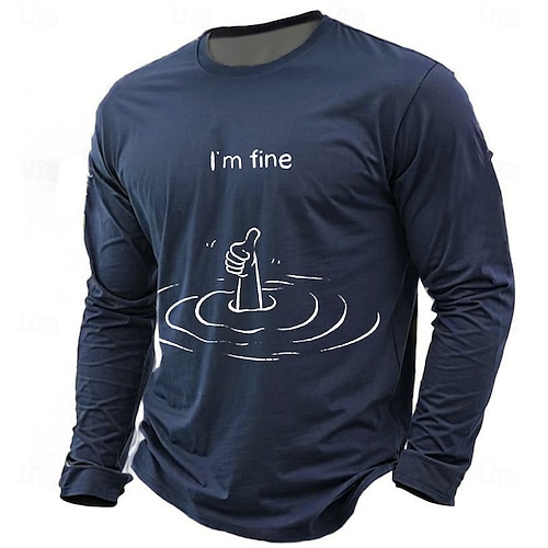  男性用 面白いスラング Tシャツ 長袖 Tシャツ 3Dプリント クルーネック シャツ ファッション 日常 ベーシック ストリート カジュアル 日常 ブラック ルビーレッド ブルー 夏 春 オールシーズン 衣類 S M L XL XXL XXXL
