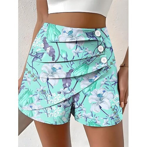 Dame kinesisk Shorts Elegant Ferie Årgang Kort Middels midje Blomstret Grafisk Feriereise Hjem Avslappet Rosa Blå Lilla Lysegrønn Sommer Vår Normal
