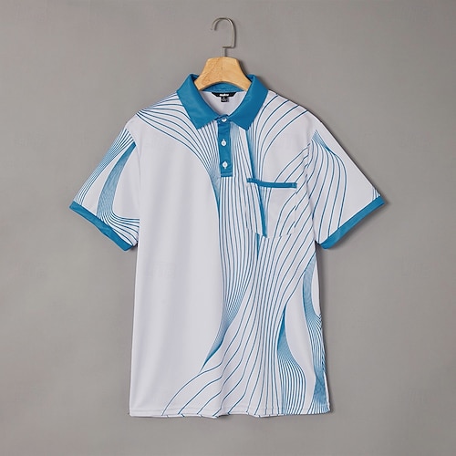  Hombre Geométrico Línea Polo Manga Corta Camisas de polo Camisas con cuello Informal de negocios Exterior Ropa Deportiva Ropa Cotidiana Impresión 3D Botones Verano Negro Rojo Azul Piscina