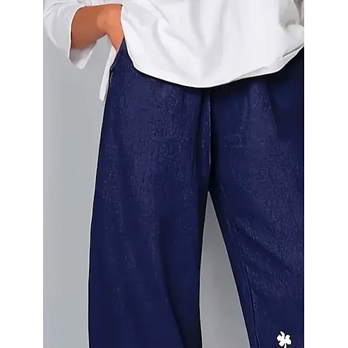  Dames Chinese Wijde broek Vakantie Vintage Etnische stijl Enkellengte Hoge taille Bloemig Grafisch Verloop Lapwerk Trekkoord Opdrukken Ademend Micro-elastisch Vakantie Straat Causaal Diep Blauw Zomer