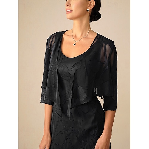  Dames haalt zijn schouders op Effen Kleur Bloemig Grafisch Elegant Stijlvol Basic 3/4 mouw Assymmetrisch Croptops Bruiloft gast Strand bruiloft Zwart Zomer Lente Herfst