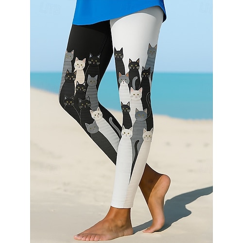 Mulheres Leggings Férias Vintage Estilo Étnico Longas Cintura Alta Gráfico Animal Impressão 3D Secagem Rápida Respirabilidade Macio Com Stretch Ao ar livre Casa Casual Preto Azul Cinzento Verão