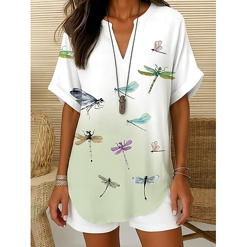  Damen Boho-Hemd Grafik Tiermotiv Bohemien Vintage Täglich Kurzarm V Ausschnitt Normale Oberteile Täglich Ferien Semi-Formal Weiß Hellgrün Königsblau Blau Purpur Sommer Frühling