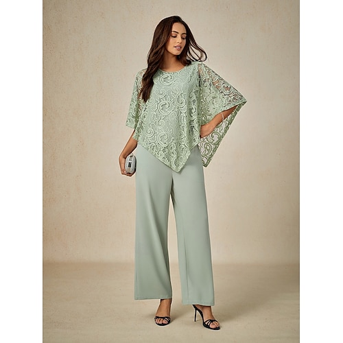  Damen Bluse Elegante Oberteile Glatt Elegant Halbe Ärmel Rundhalsausschnitt Normale Oberteile kleid hochzeitsgast Täglich Spitze Patchwork Layer-Look Salbeigrün Sommer Frühling
