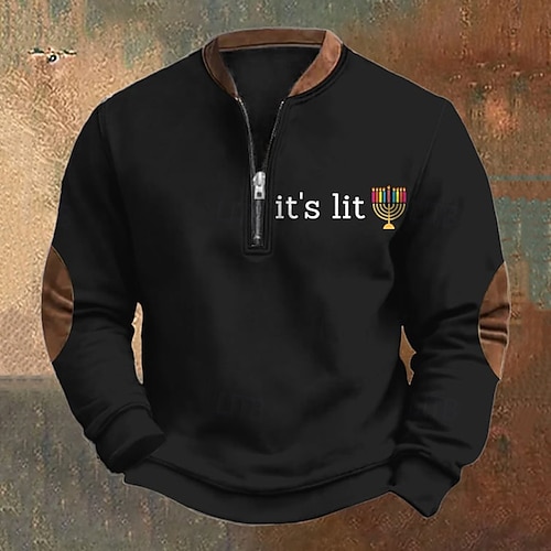 Men's Sweatshirt Quarter Zip Sweatshirt Black Royal Blue Half Zip