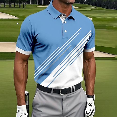  Men's Golf Line Polo Sports Polo Shirts Short Sleeve Polo Shirts Collared Shirts Casual Athleisure Buttons Summer Black Pink Blue