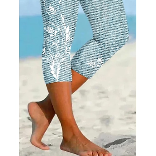  Women's Capri Pants Leggings Vacation Vintage Ethnic Style Calf-Length High Waist Floral Graphic Paisley Soft Comfortable Breathable Inelastic Casual Daily Holiday carmine Violet Robin's Egg Blue Jade