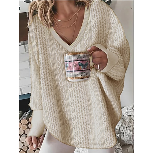  Femmes Pull Cardigan Mode Streetwear Quotidien Couleur Unie Côtelé Col en V Tricoté manche longue Hauts Longs Tricoter Fête Sortir Week-end Noir Blanche Automne Hiver