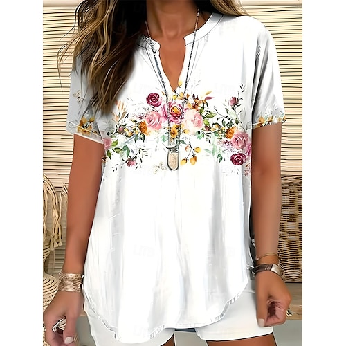  Femmes Chemise Bohème Graphique Paisley Élégant Bohème ancien Manche Courte Col en V Hauts Réguliers Quotidien Fête Sortir Blanche Rose Claire Rouge Bleu Violet Été