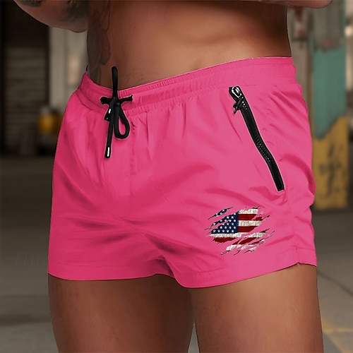  Men's Swim Trunks Swim Shorts Board Shorts National Flag Quick dry Breathable with Mesh lining Elastic Waist Drawstring Vacation Beach Hawaiian Casual Wine Red Black