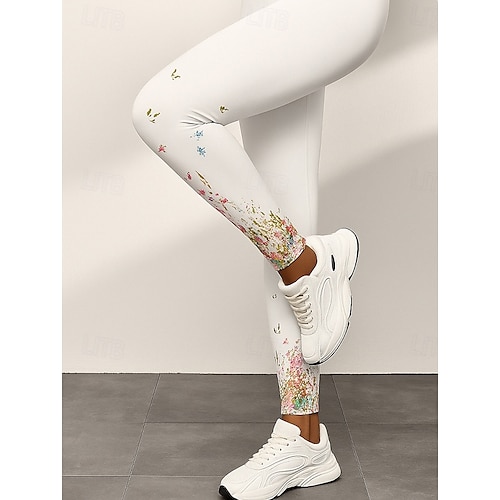  Dames Leggings Elegant Vakantie Modieus Volledige lengte Hoge taille Bloemig Grafisch 3D-afdrukken Sneldrogend Ademend Zacht Rekbaar Buiten Huis Causaal Zwart Wit Herfst Strak