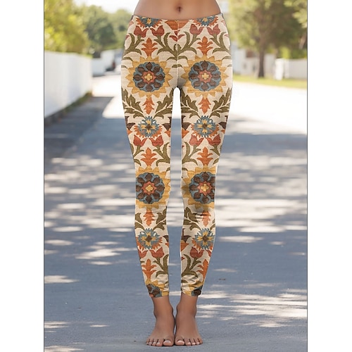  Femmes Leggings ancien Mode Occasionnel Longueur cheville Taille haute Fleuri Graphique Impression Doux Respirant Élastique Vacances Occasionnel Quotidien Blanche Jaune Bleu Vert Été Printemps Automne