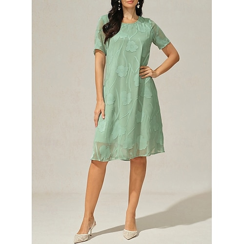  Pentru femei Rochii Lungime Genunchi Rochii din Șifon Elegant Casual Potrivire Largă Floral Manșon scurt Stil Nautic Verde salvie Vară