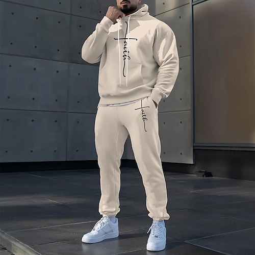  Herr Grafisk 2st 3D-tröja set Träningsoverall Hoodie-tröja Långärmad Långa byxor Huva Ledigt vardag Fritids- 3D-utskrift Vår Höst Vinter Brun