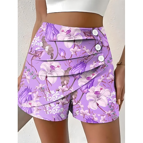 Dame kinesisk Shorts Elegant Ferie Årgang Kort Middels midje Blomstret Grafisk Feriereise Hjem Avslappet Rosa Blå Lilla Lysegrønn Sommer Vår Normal