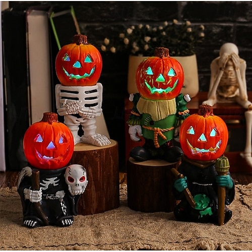Halloween LED Light Pumpkin Knight Resin Figurine, Glowing