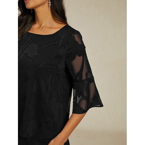  Damen Spitzenbluse Bluse Elegante Oberteile Chiffon Tops Einfarbig Blumen Elegant Stilvoll Basic Dreiviertelarm Glockenärmel U-Boot-Ausschnitt Normale Oberteile Hochzeitsgast Arbeit Täglich
