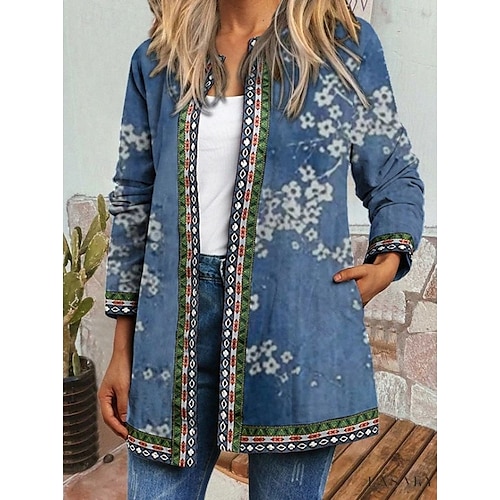  Femmes Blazer Travail Imprimé Fleuri Respirant Élégant Coupe régulière Vêtements d'extérieur manche longue Automne Jaune S