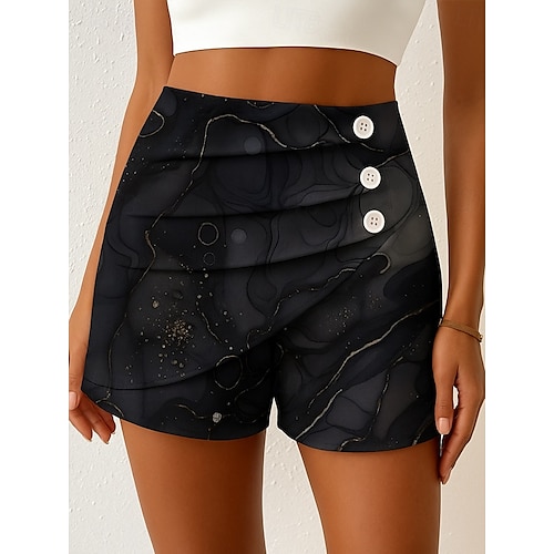  Dame kinesisk Shorts Elegant Ferie Årgang Kort Høy Midje Grafisk Abstrakt Multi Layer Mikroelastisk utendørs Gate Daglig Gull Svart Blå Sommer Vår