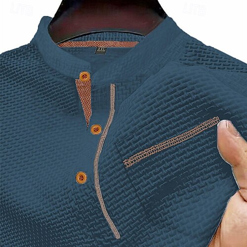 Camicia Henley da uomo a maniche corte, casual, alla moda